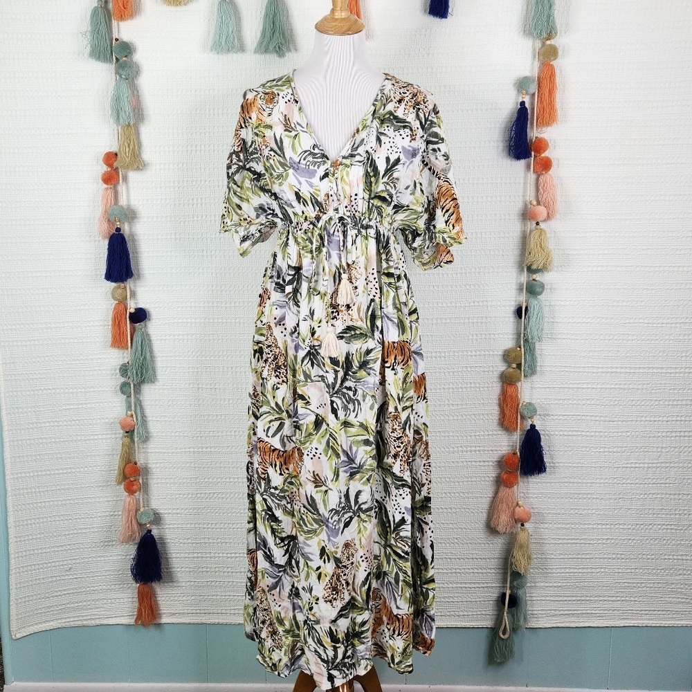 Cost Plus World Market Floral Maxi Dress - Green, Orange, White